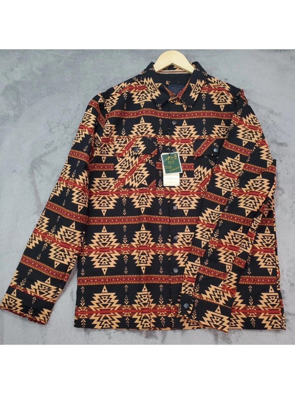 Nomad Shacket Aztec Western Mens Size L Black Red Chore Cotton Twill Craft Flow